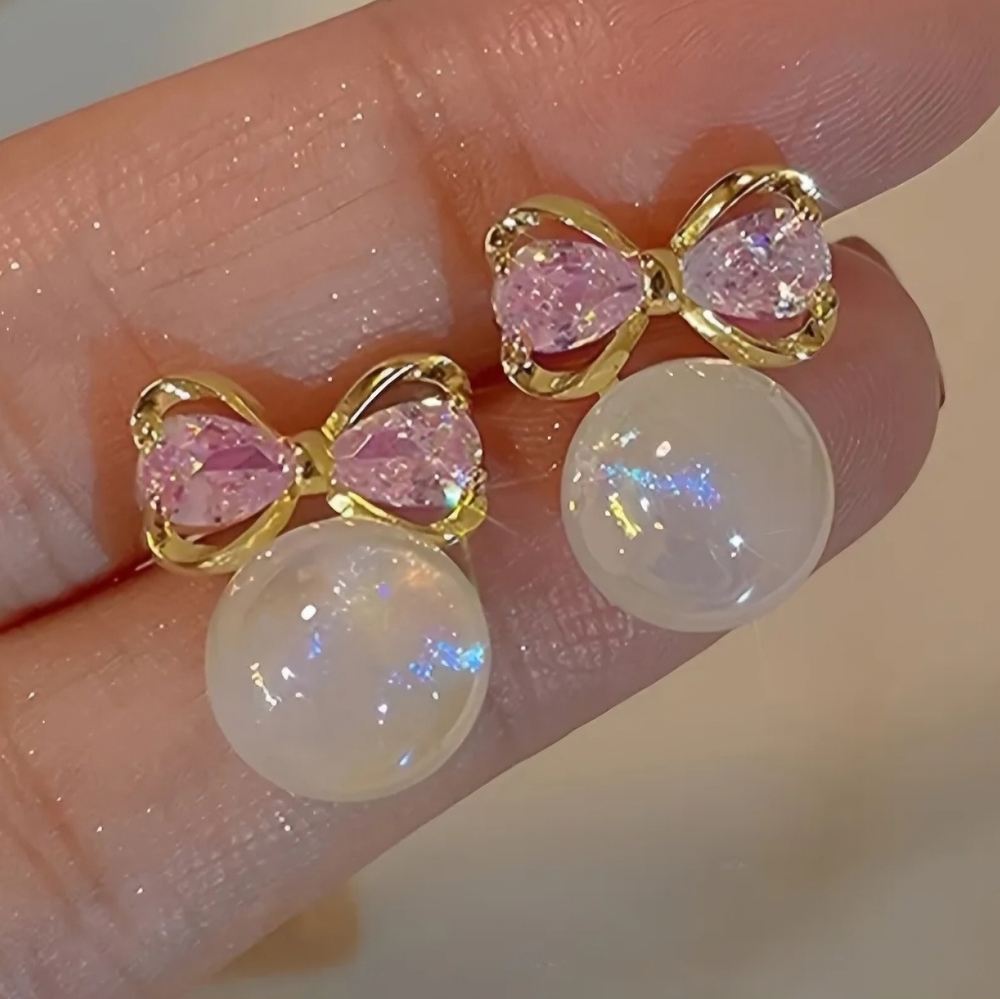 Bow and Faux Pearl Stud Earrings